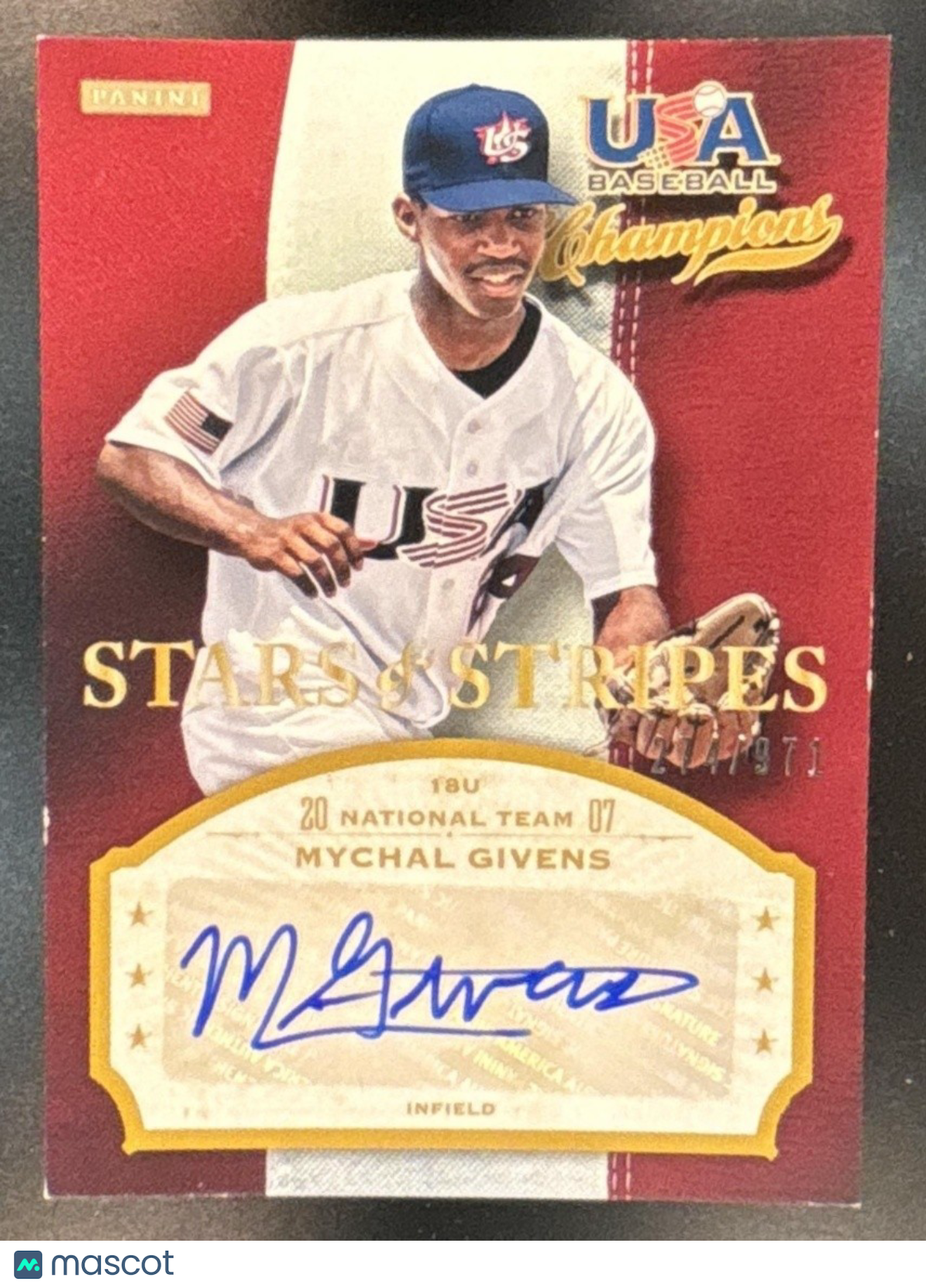 2013 USA Baseball Champions Mychal Givens Stars and Stripes Signatures /971 Auto