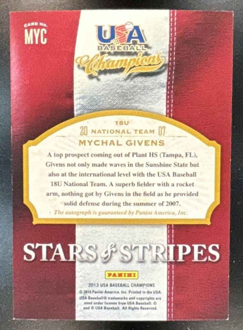 2013 USA Baseball Champions Mychal Givens Stars and Stripes Signatures /971 Auto