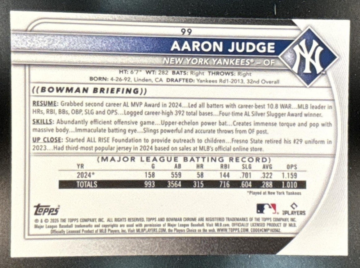 2025 Bowman Aaron Judge Mega Box Refractor #99 New York Yankees
