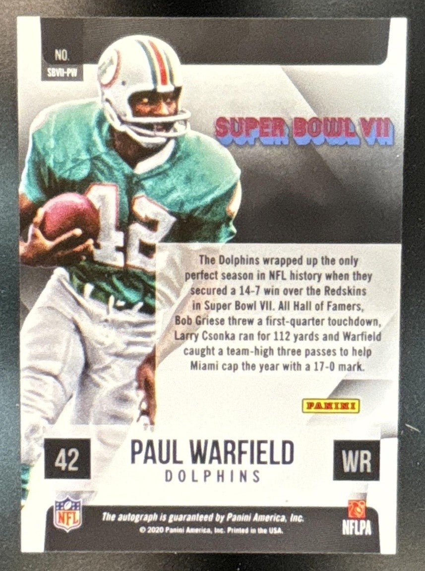 2021 Panini Score Paul Warfield 2019 Super Bowl Prizm Signatures Auto Dolphins