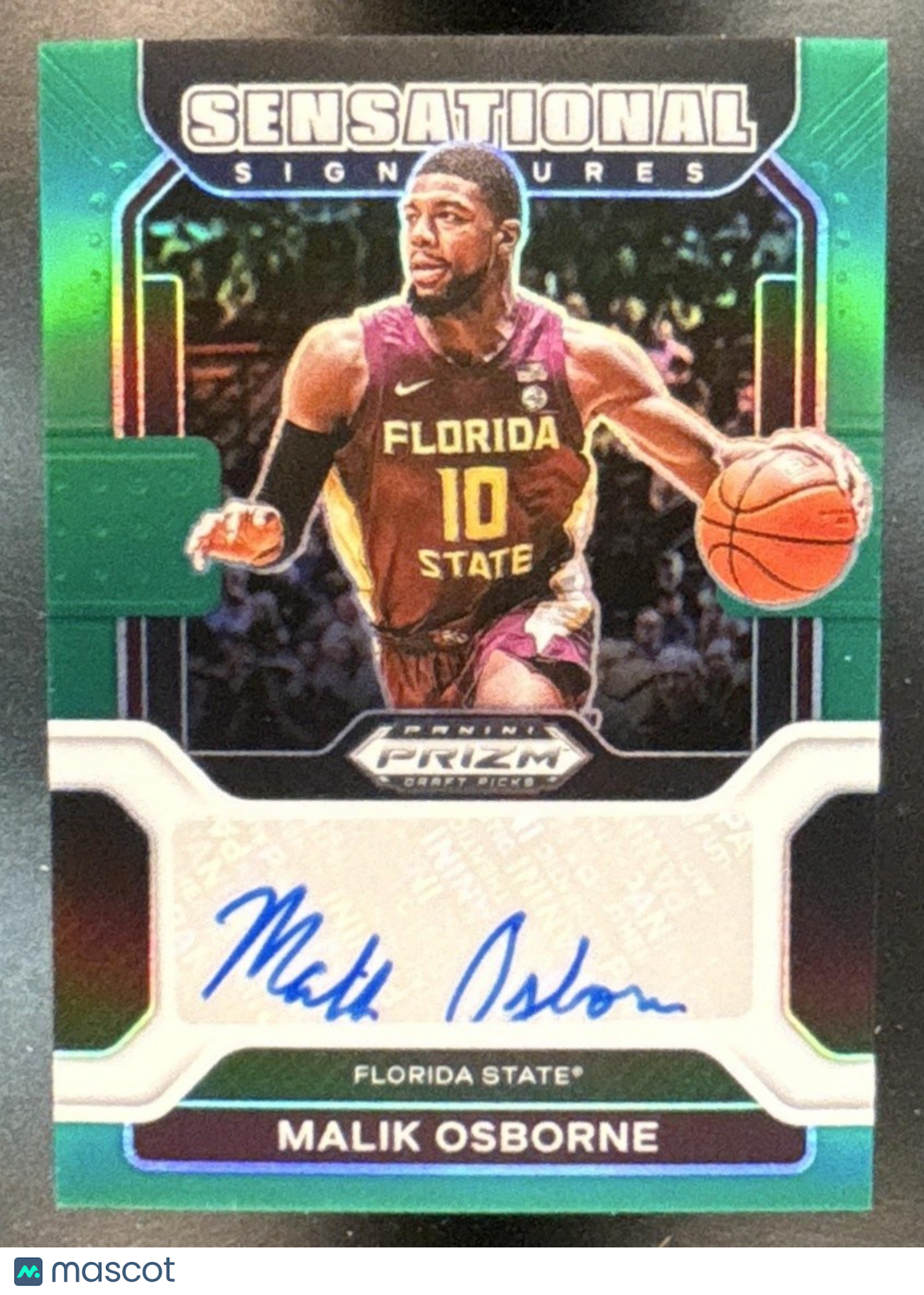 2022-23 Prizm Draft Picks Malik Osborne Sensational Signatures Green Auto