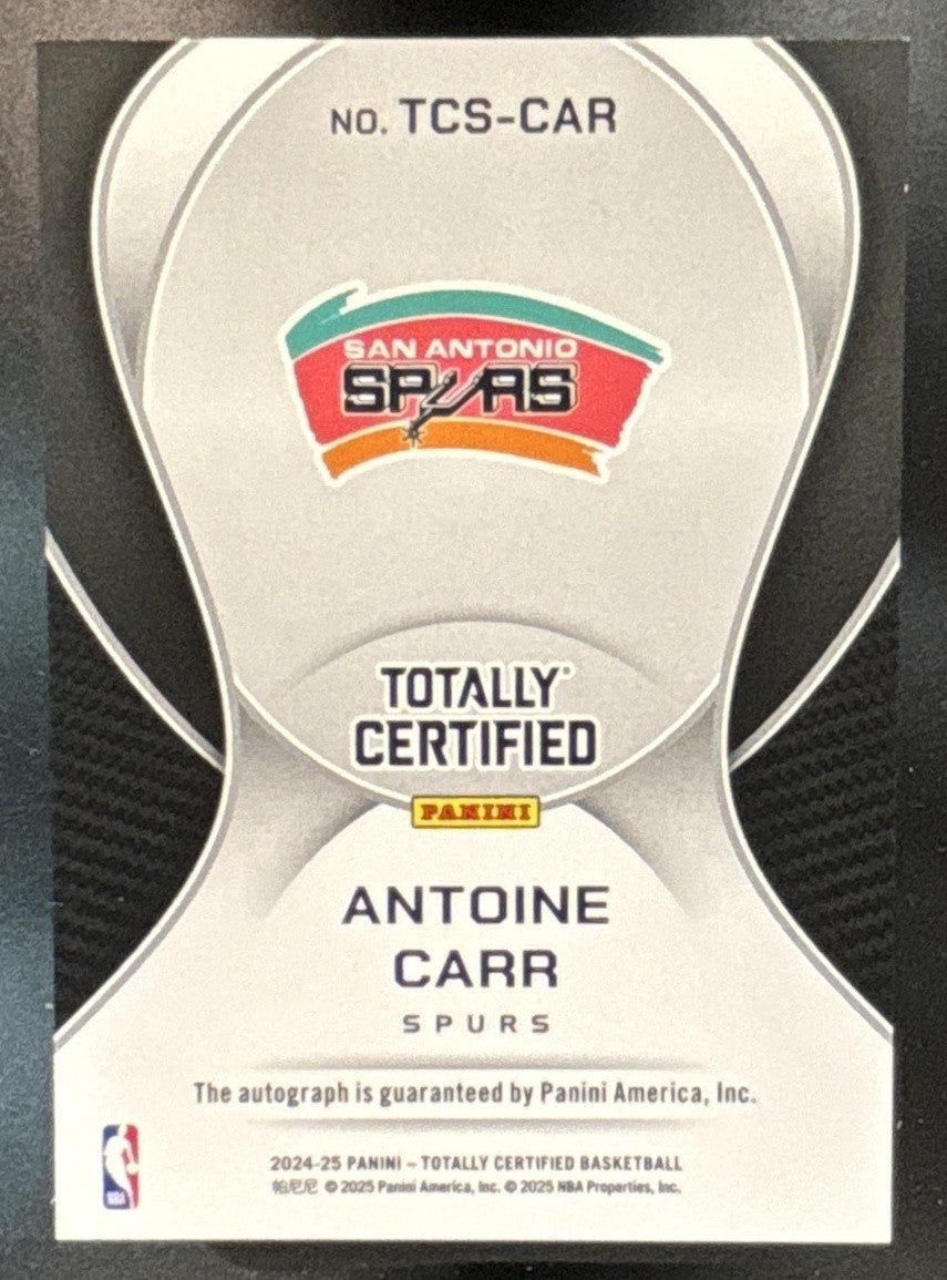 2024-25 Panini Totally Certified Antoine Carr Signatures Auto San Antonio Spurs