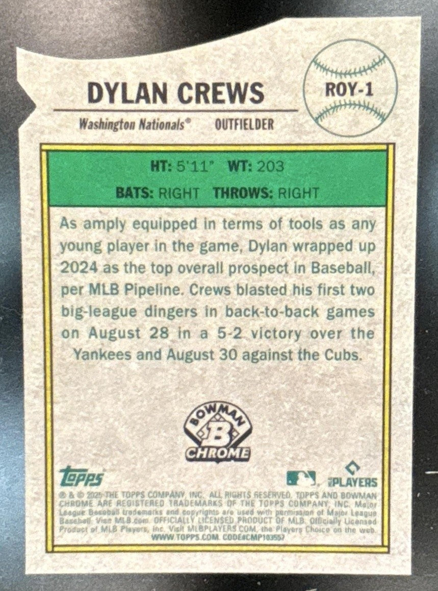 2025 Bowman Dylan Crews Chrome Rookie of the Year Favorite Mega Box Pink /199 RC