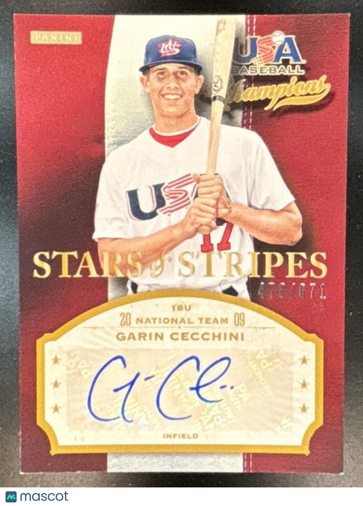 2013 USA Baseball Champions Garin Cecchini Stars and Stripes Signature /671 Auto