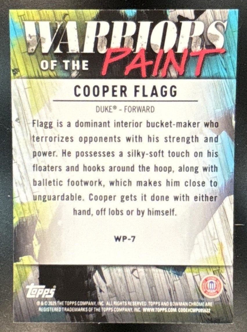 2024-25 Bowman Chrome University Cooper Flagg Warriors of the Paint Blue Devils