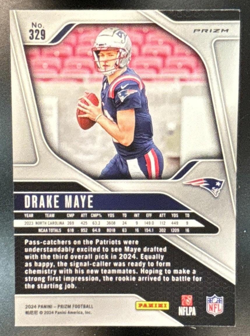 2024 Panini Prizm Drake Maye Green Ice #329 RC New England Patriots