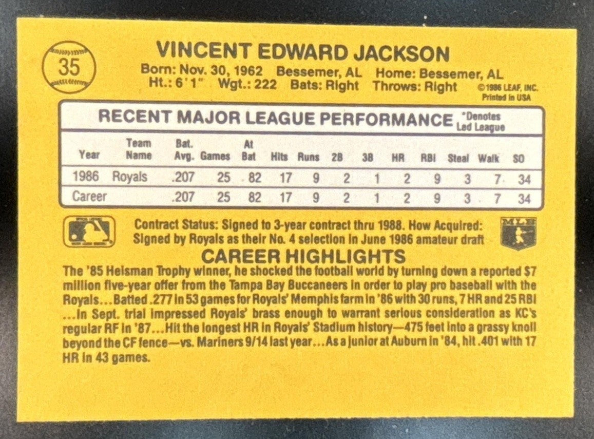 1987 Donruss Bo Jackson #35 RC Kansas City Royals