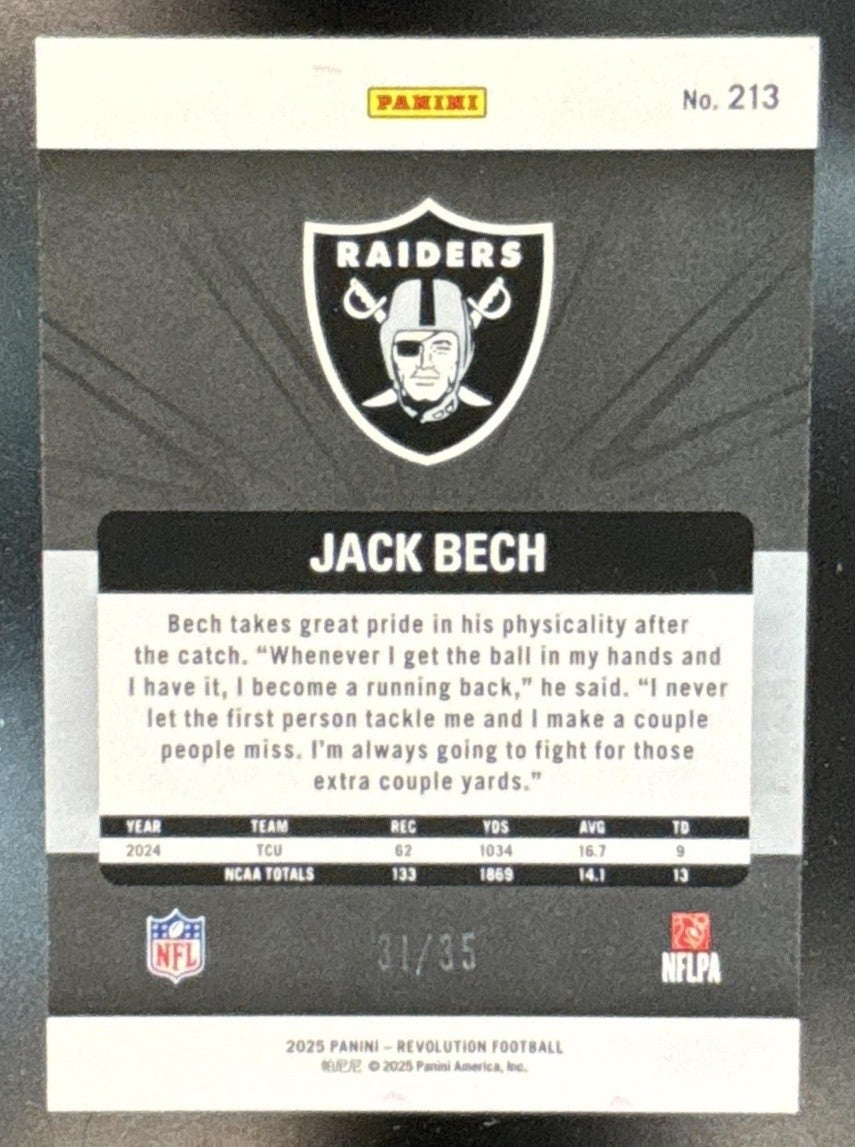 2025 Panini Revolution Jack Bech Rookies /35 #213 RC Las Vegas Raiders