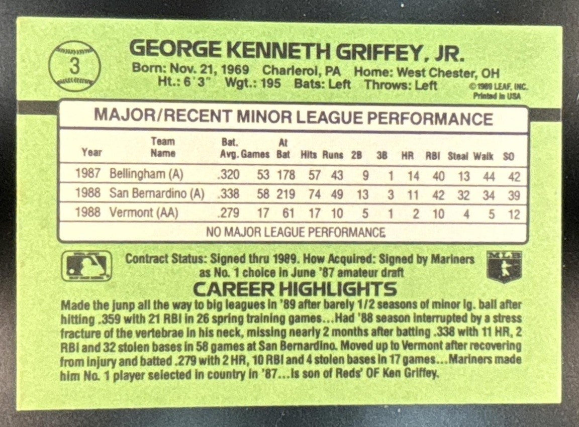 1989 Donruss The Rookies Ken Griffey, Jr. #3 RC Seattle Mariners