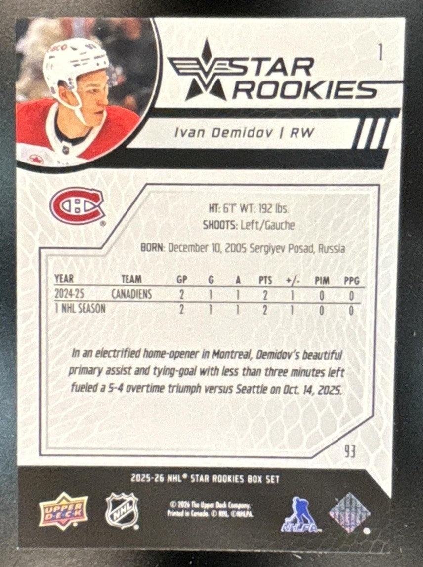 2025-26 Upper Deck Star Rookies Box Set Ivan Demidov #1 RC Montreal Canadiens
