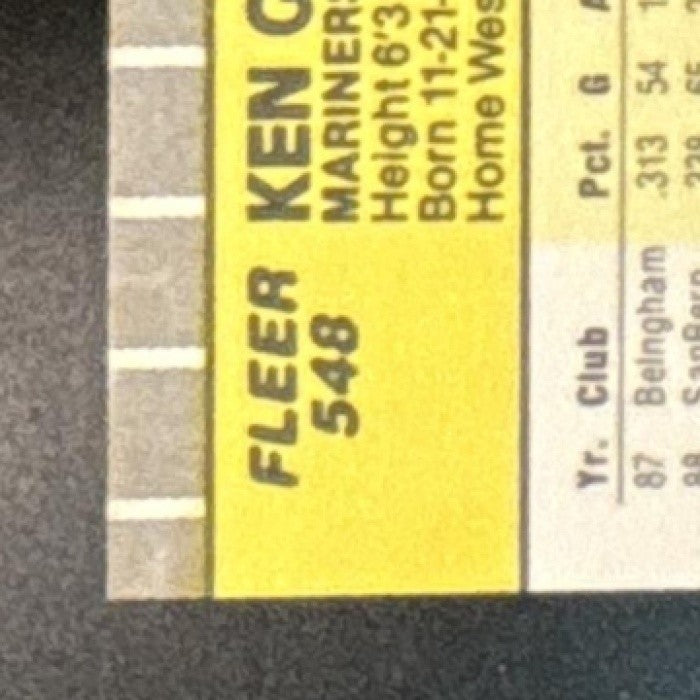 1989 Fleer Ken Griffey Jr. #548 RC Seattle Mariners