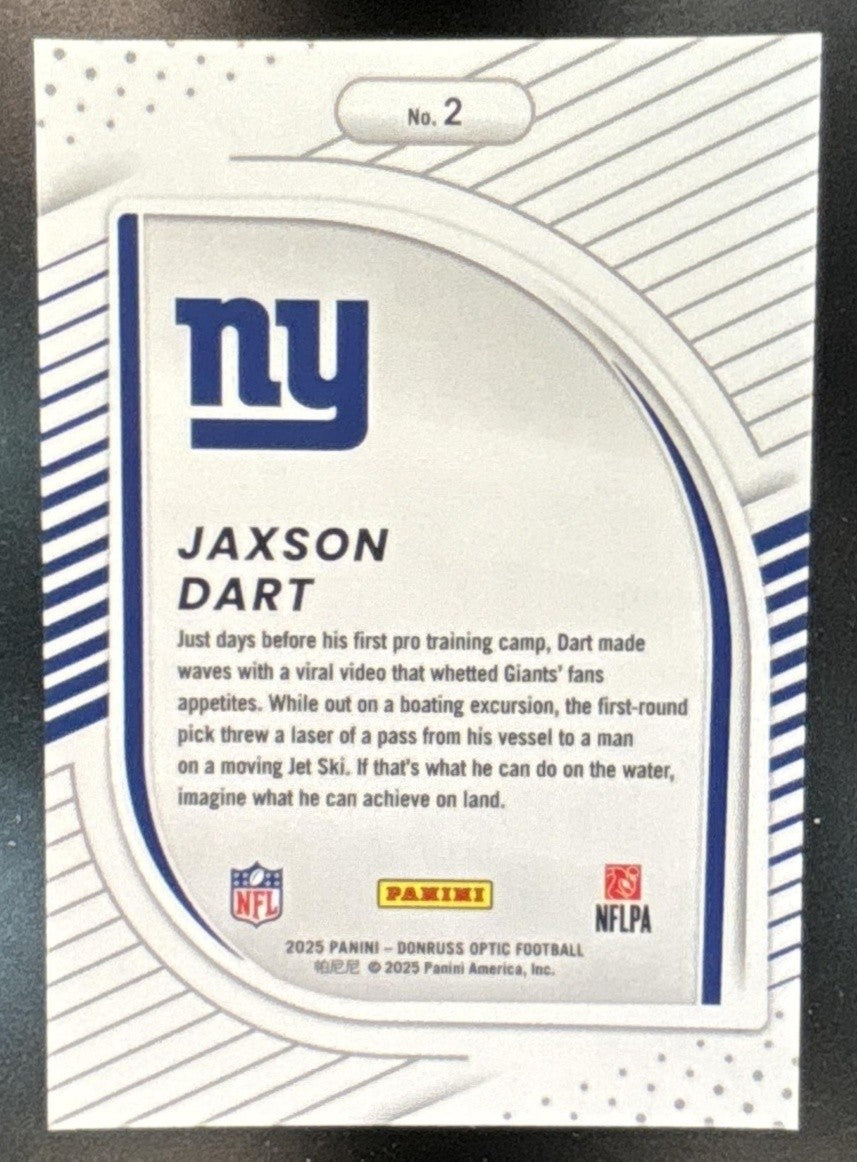 2025 Panini Donruss Optic Jaxson Dart Hidden Potential #2 RC New York Giants