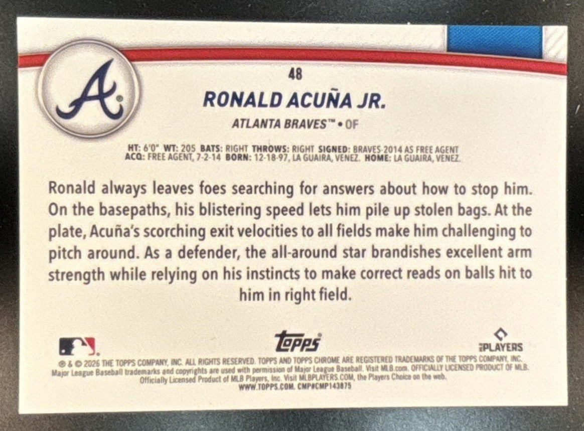 2026 Topps Chrome Orange /25 #48 Ronald Acuna Jr. Atlanta Braves