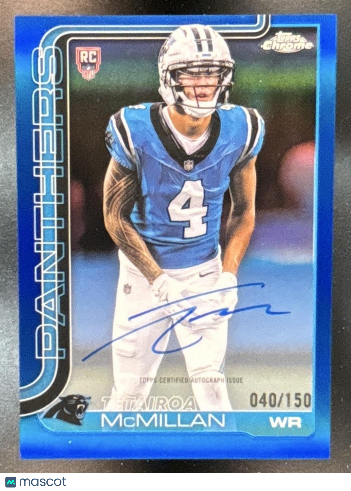 2025 Topps Chrome Tetairoa McMillan Auto Blue Refractor /150 RC Panthers