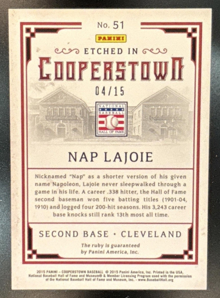 2015 Panini Cooperstown Nap Lajoie Etched in Silver Gem Ruby /15 #51