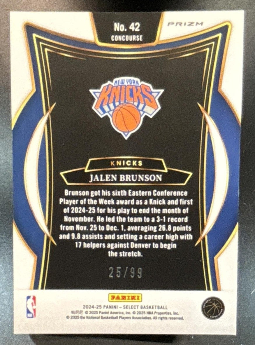 2024-25 Panini Select Jalen Brunson White Wave /99 #42 New York Knicks