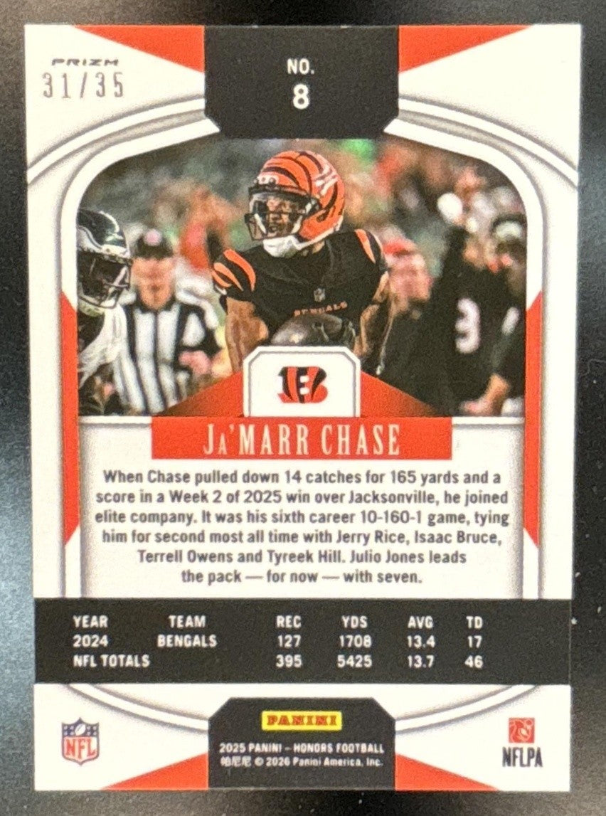 2025 Panini Honors Ja'Marr Chase Red /35 #8 Cincinnati Bengals