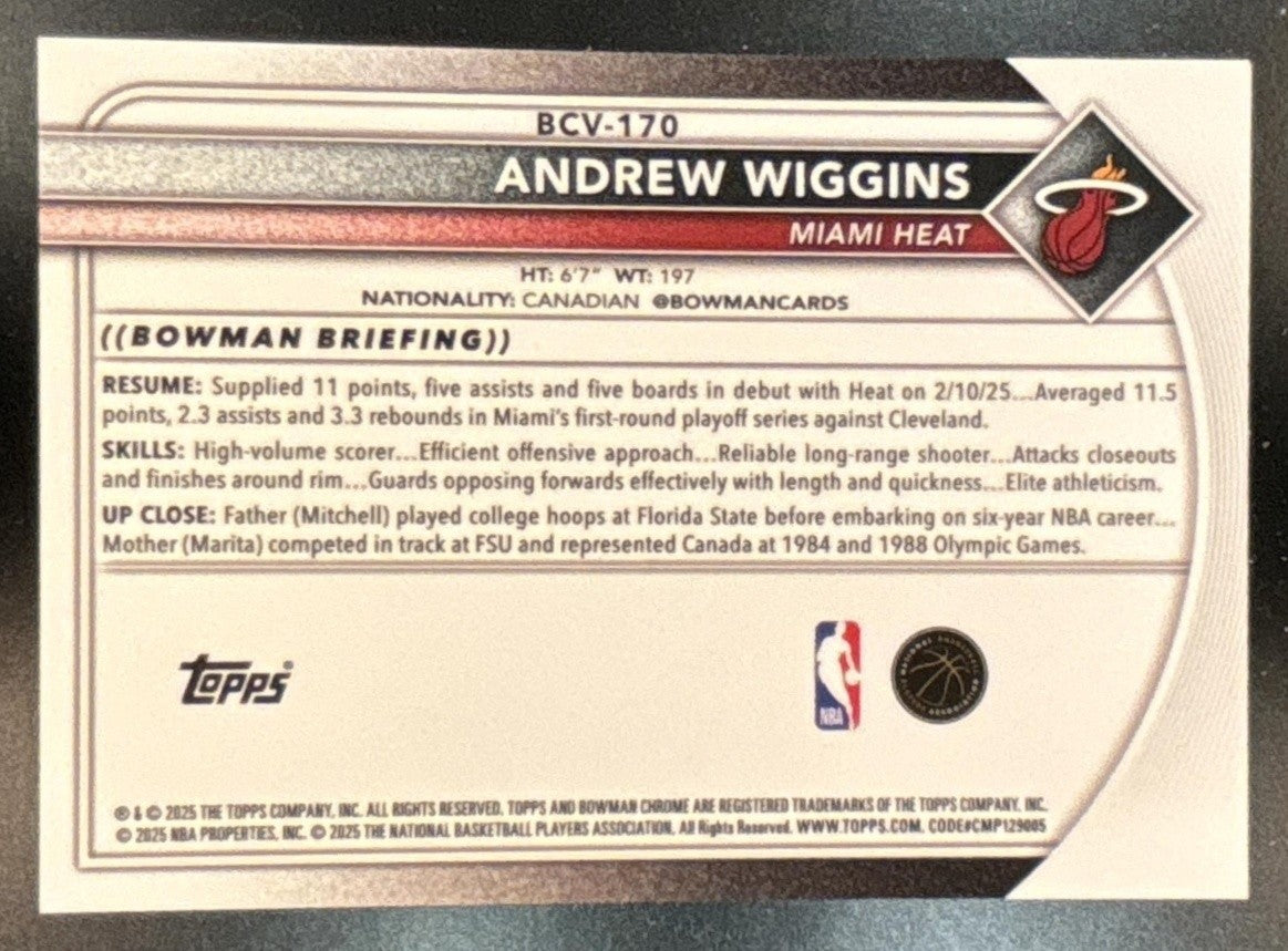 2025-26 Bowman Andrew Wiggins Chrome Rose Gold Mini Diamond /15 #BCV-170 Heat
