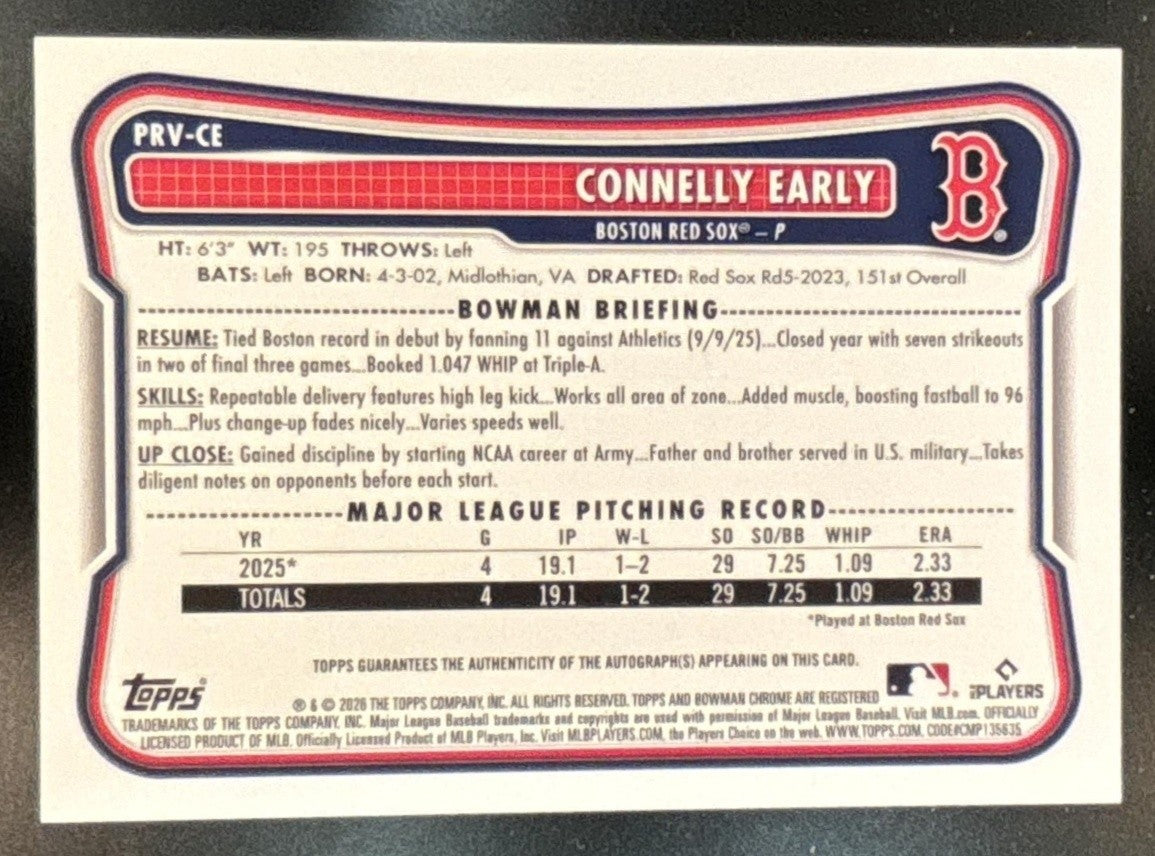 2026 Bowman Connelly Early Rookies & Veterans Auto #PRV-CE RC Boston Red Sox