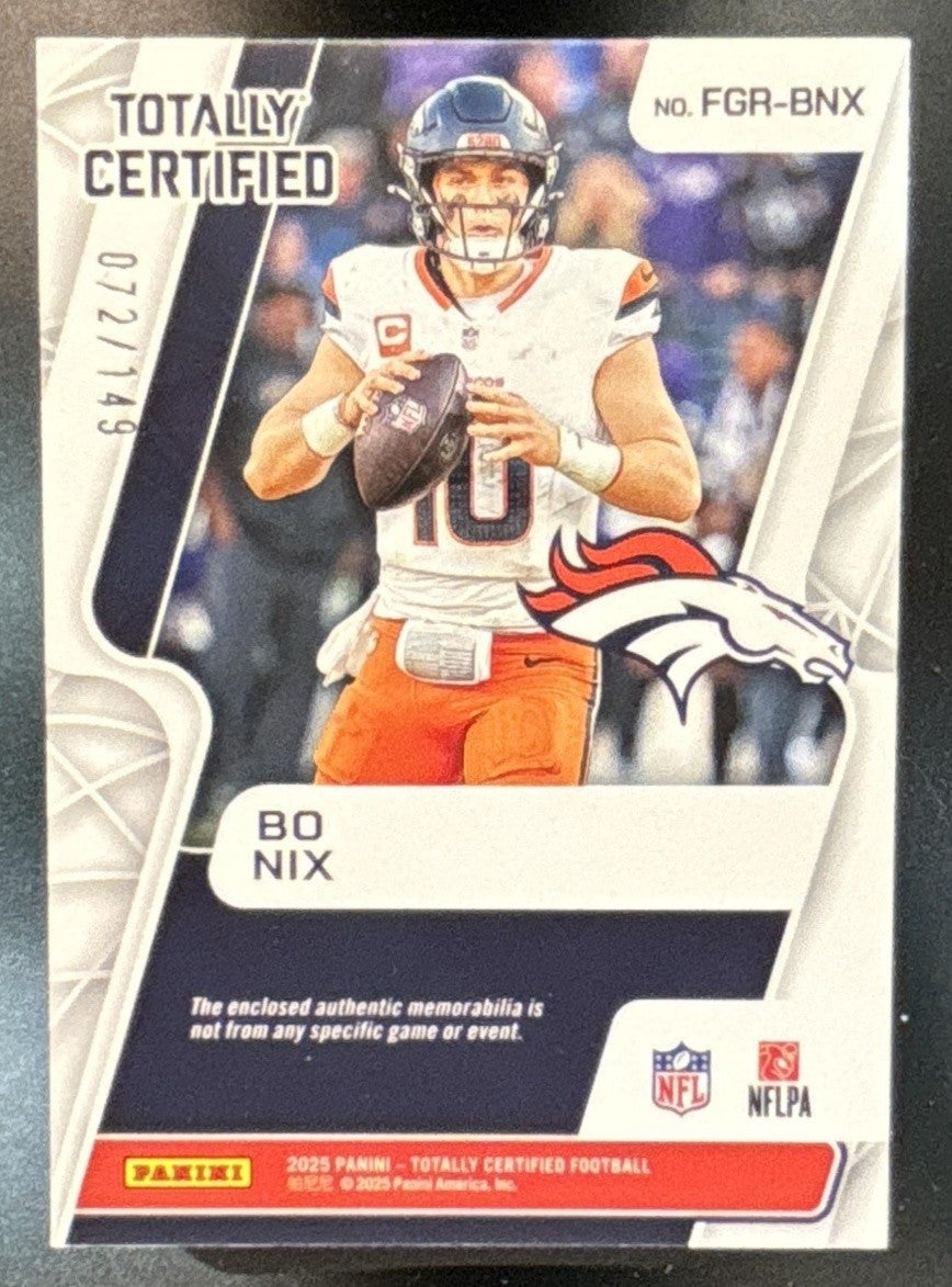 2024 Panini Totally Certified Bo Nix Fabric of the Game Rookies /149 #2 Broncos