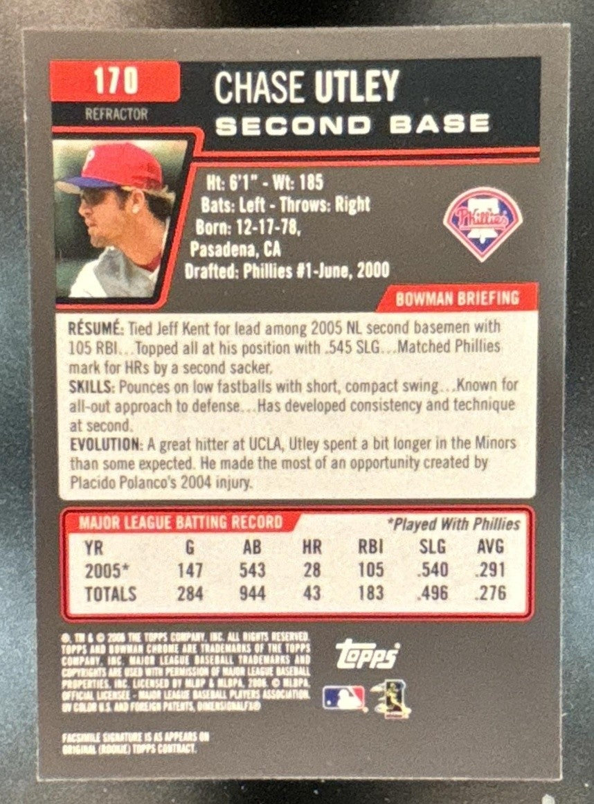 2006 Bowman Chrome Chase Utley Refractor #170 Philadelphia Phillies