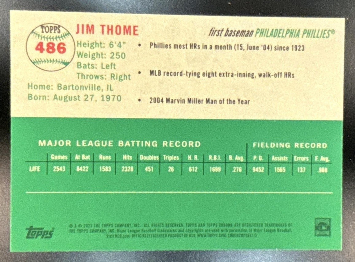 2023 Topps Chrome Platinum Anniversary Jim Thome #486 Philadelphia Phillies
