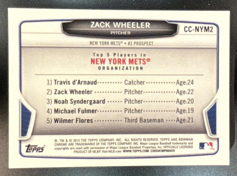 2013 Bowman Zack Wheeler Chrome Cream of the Crop Mini Refractor RC Mets