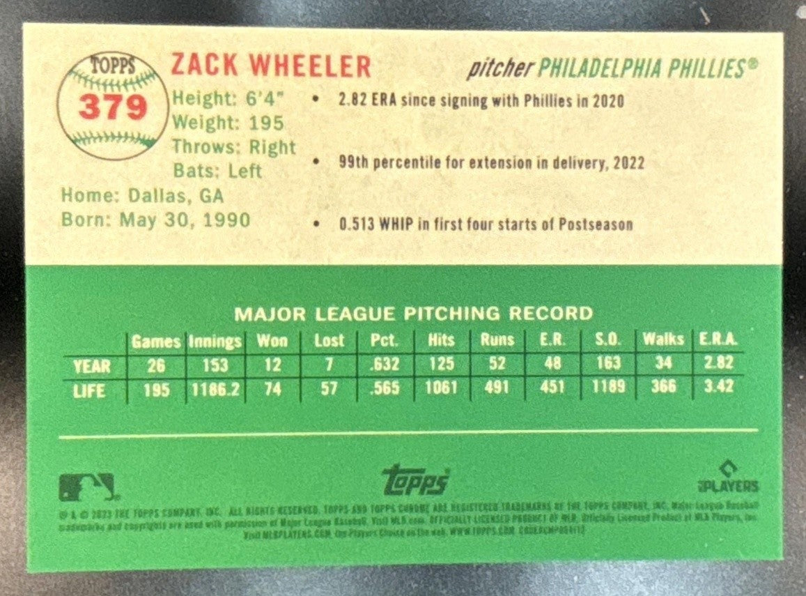 2023 Topps Chrome Platinum Anniversary Zack Wheeler #379 Philadelphia Phillies