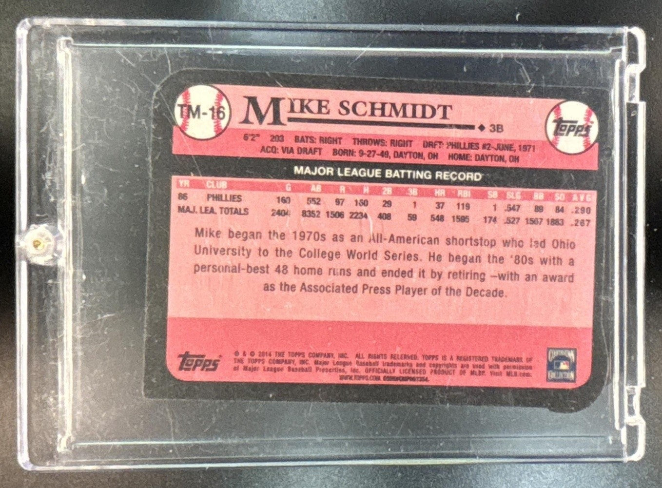 2014 Topps Mike Schmidt 1989 Die Cut Minis #TM-16 Philadelphia Phillies