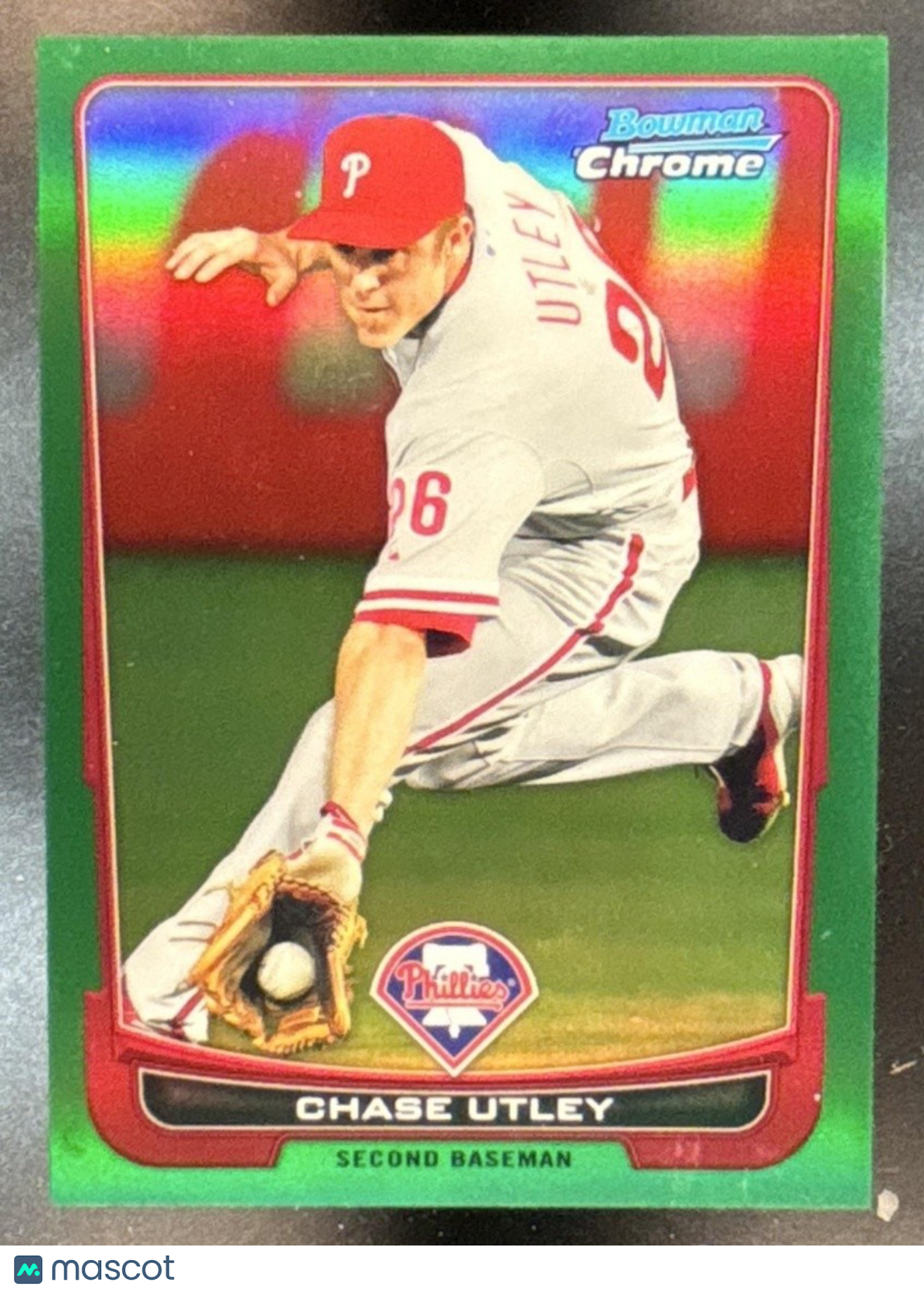 2012 Bowman Chrome Chase Utley Green Refractor #197 Philadelphia Phillies