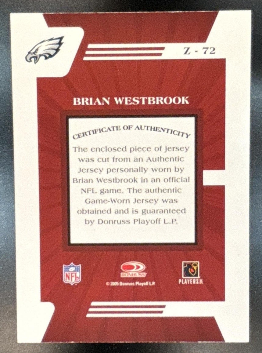 2005 Donruss Zenith Brian Westbrook Z Jerseys #Z-72 MEM Philadelphia Eagles