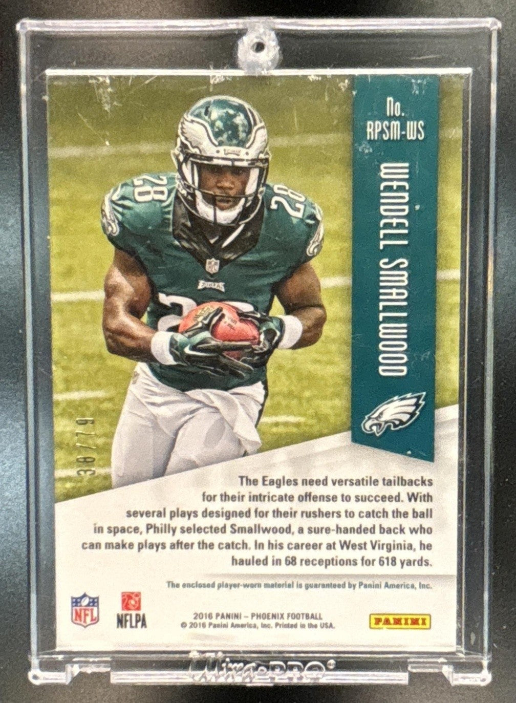 2016 Panini Phoenix Wendell Smallwood RPS Memorabilia /79 RC Philadelphia Eagles