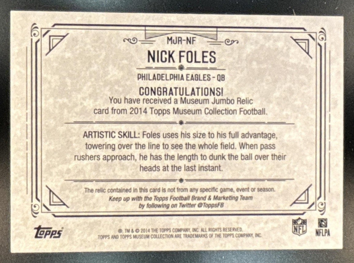 2014 Topps Museum Collection Nick Foles Jumbo Relics Copper /50 Eagles