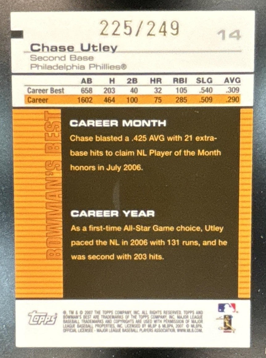 2007 Bowman's Best Chase Utley Green /249 #14 Philadelphia Phillies