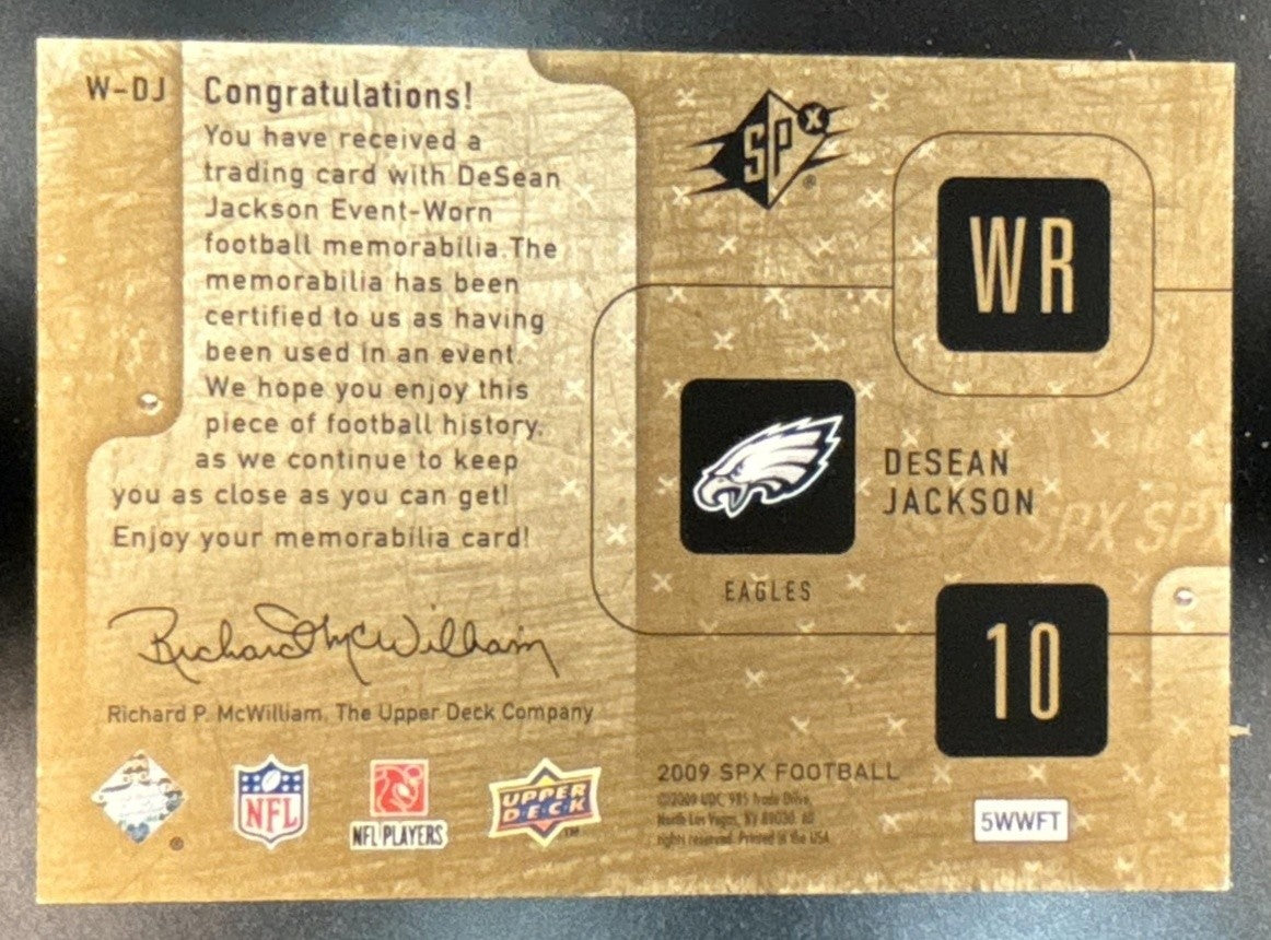 2009 SPx DeSean Jackson Winning Materials Jersey /349 MEM Philadelphia Eagles