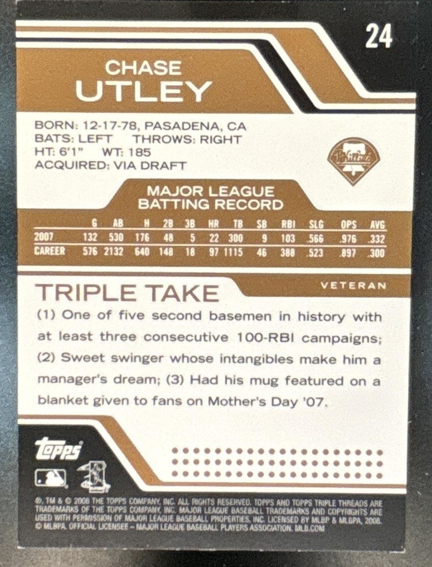 2008 Topps Triple Threads Chase Utley Sepia /525 #24 Philadelphia Phillies