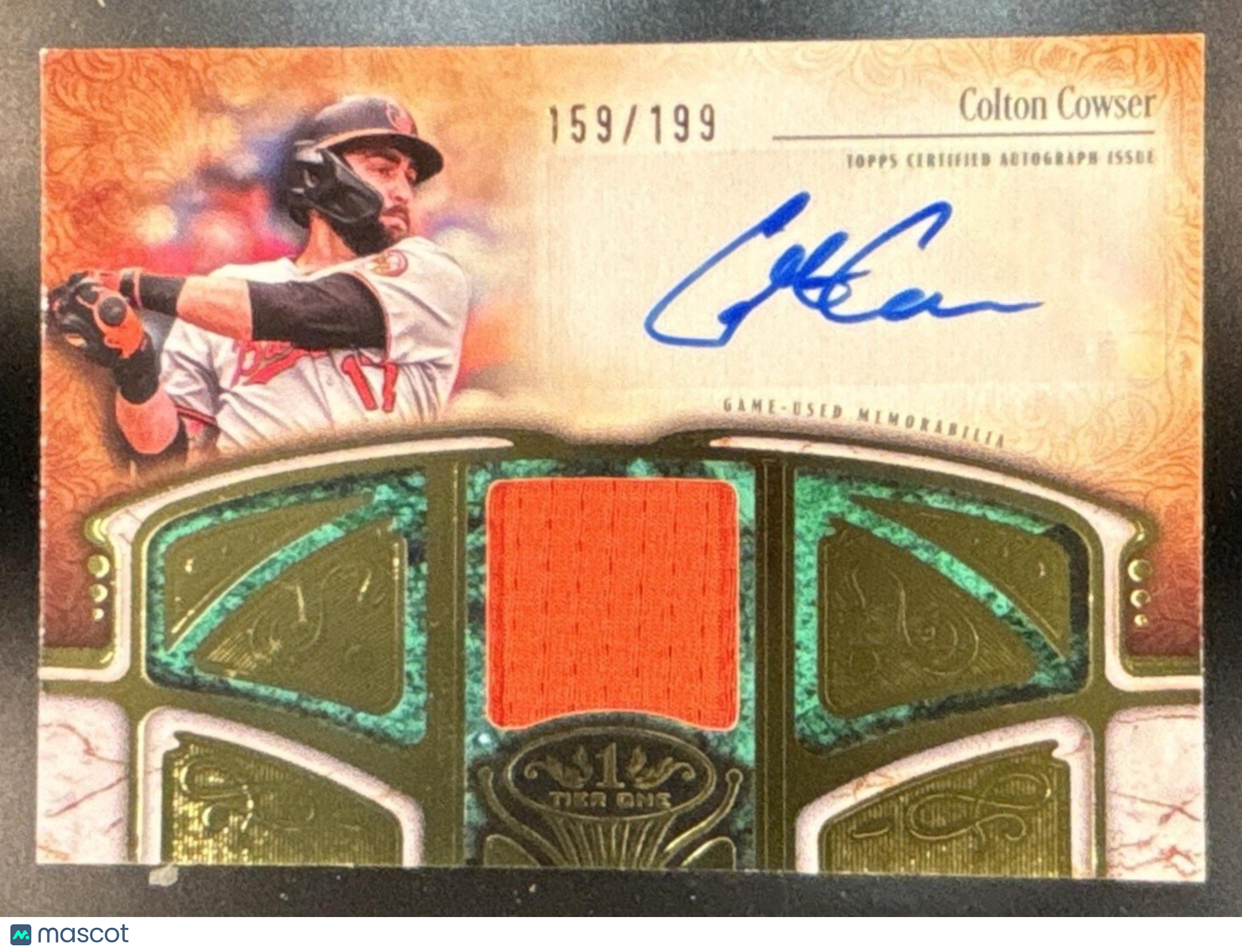 2026 Topps Tier One Colton Cowser Auto Relic /199 #AT1R-CC MEM Baltimore Orioles