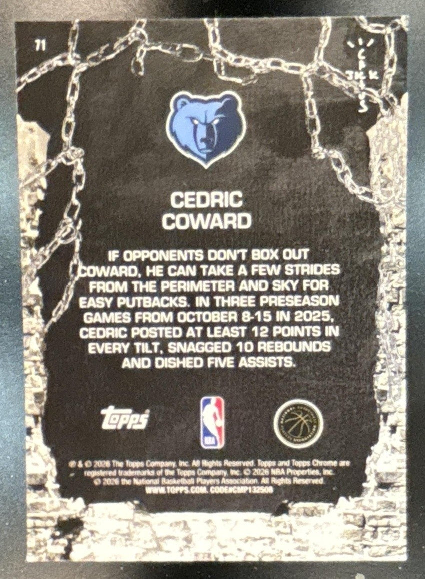 2025-26 Topps Chrome x Cactus Jack Cedric Coward #71 RC Memphis Grizzlies