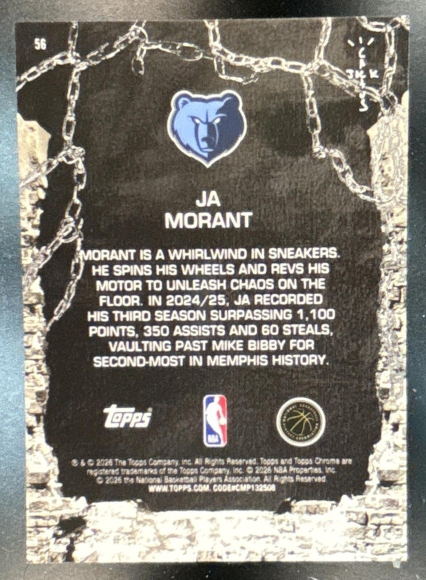 2025-26 Topps Chrome x Cactus Jack Ja Morant Laser Refractor /175 #56 Grizzlies