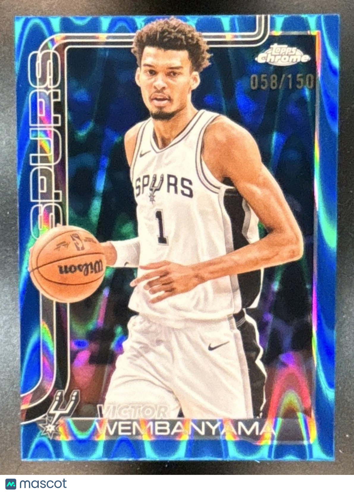 2025-26 Topps Chrome Victor Wembanyama RayWave Blue Refractor /150 #221 Spurs