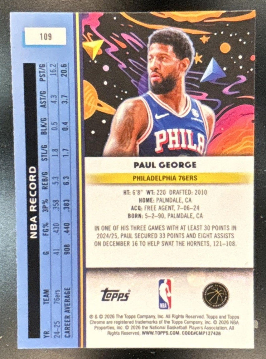 2025-26 Topps Cosmic Chrome Paul George Blue Moon /99 #109 Philadelphia 76ers