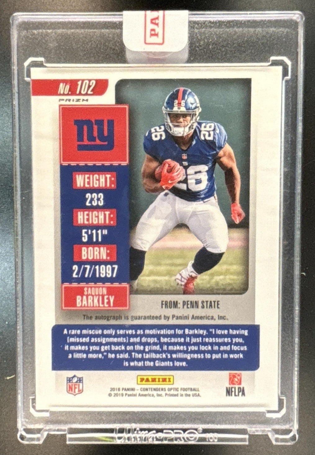 2018 Panini Contenders Optic Saquon Barkley #102 Rookie Ticket RPS Auto RC Giant