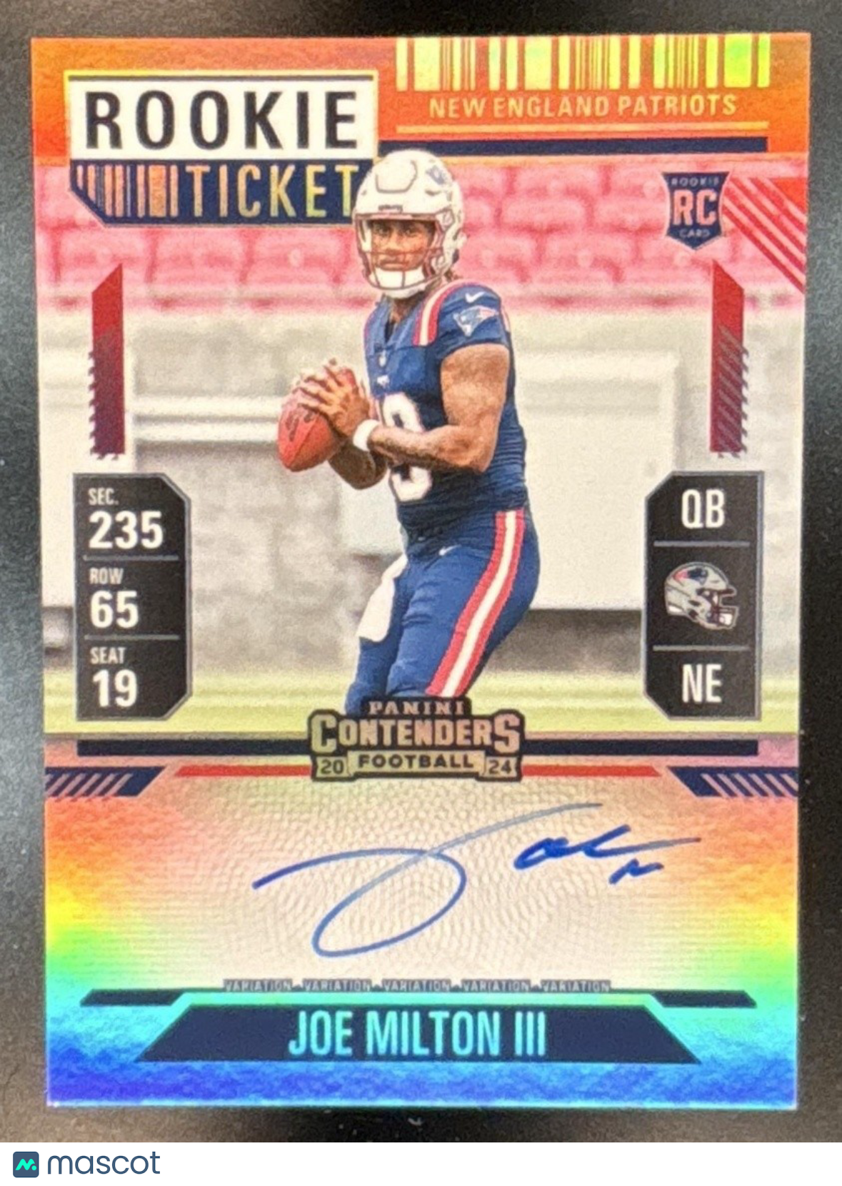 2024 Contenders Joe Milton III RPS Auto Red Zone FOTL #106 RC Patriots