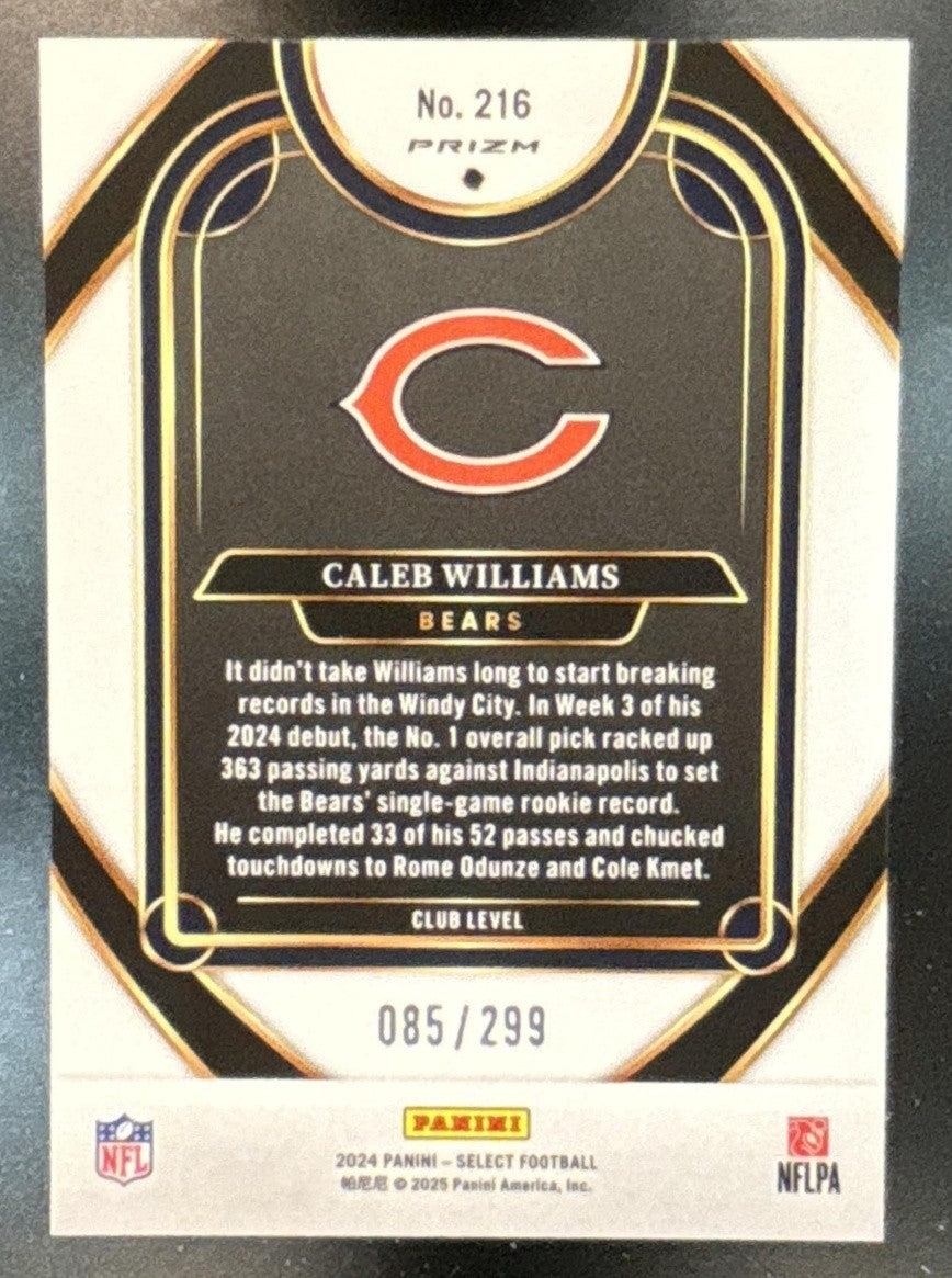 2024 Panini Select Caleb Williams Copper Shock /299 #216 RC Chicago Bears