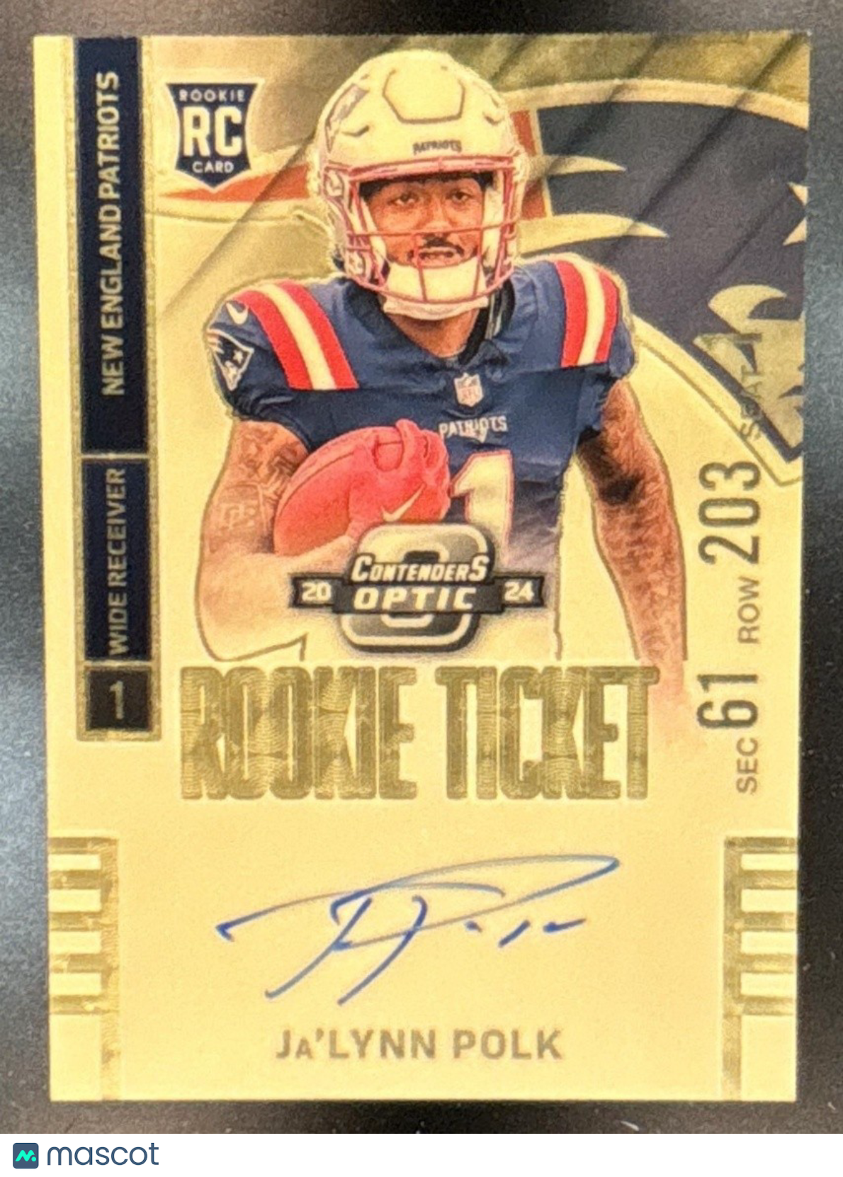 2025 Ja'Lynn Polk 2024 Contenders Optic Rookie Ticket RPS Auto Gold Vinyl 1/1 RC