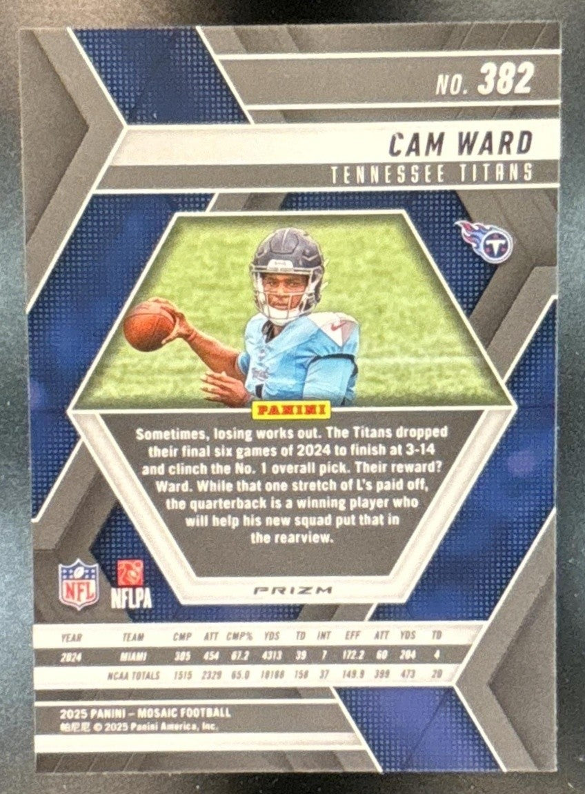2025 Mosaic Cam Ward Red and White Stripe Prizm #382 RC Tennessee Titans