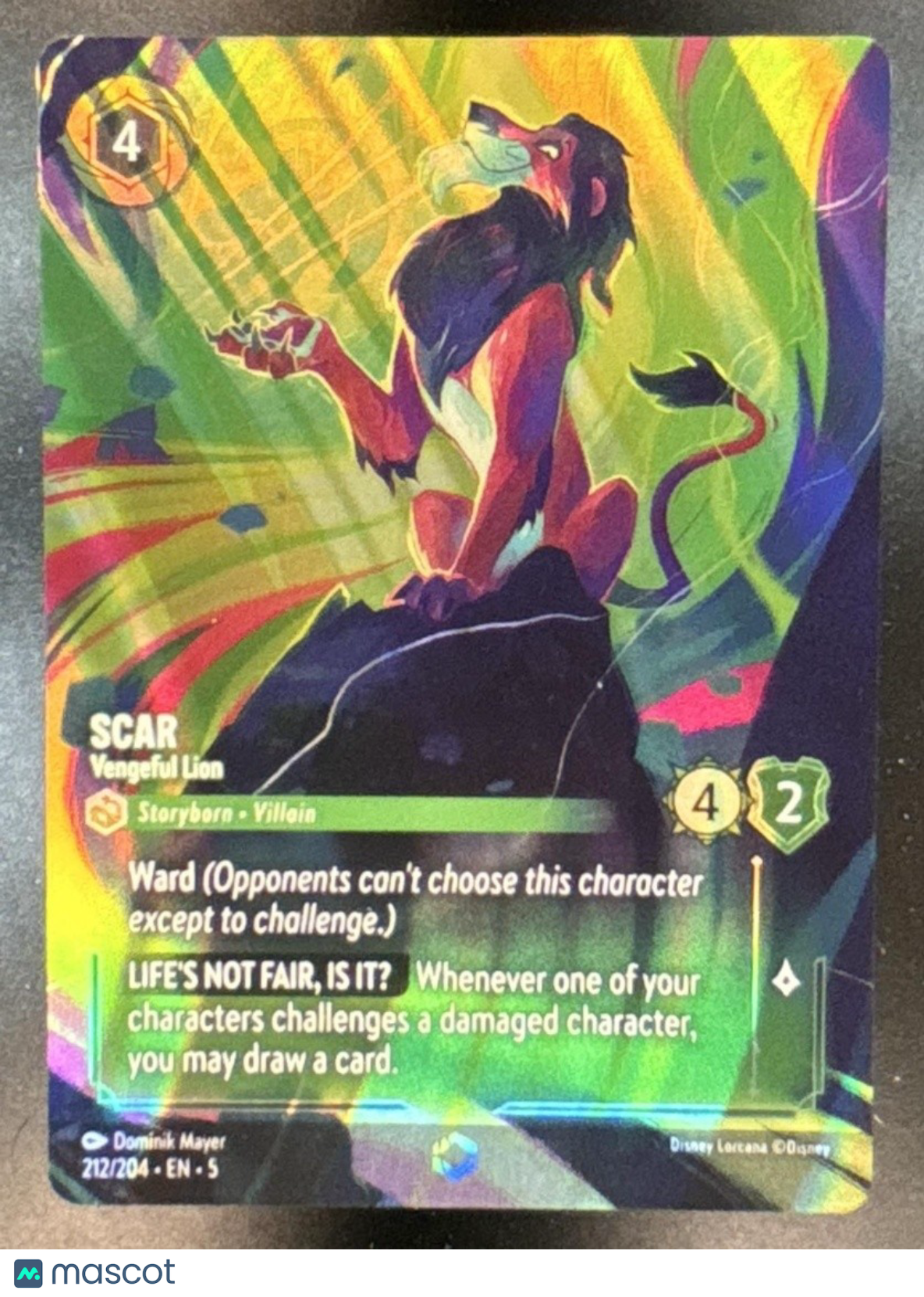 2024 Disney Lorcana Shimmering Skies Scar Vengeful Lion Enchanted Holo Foil #212