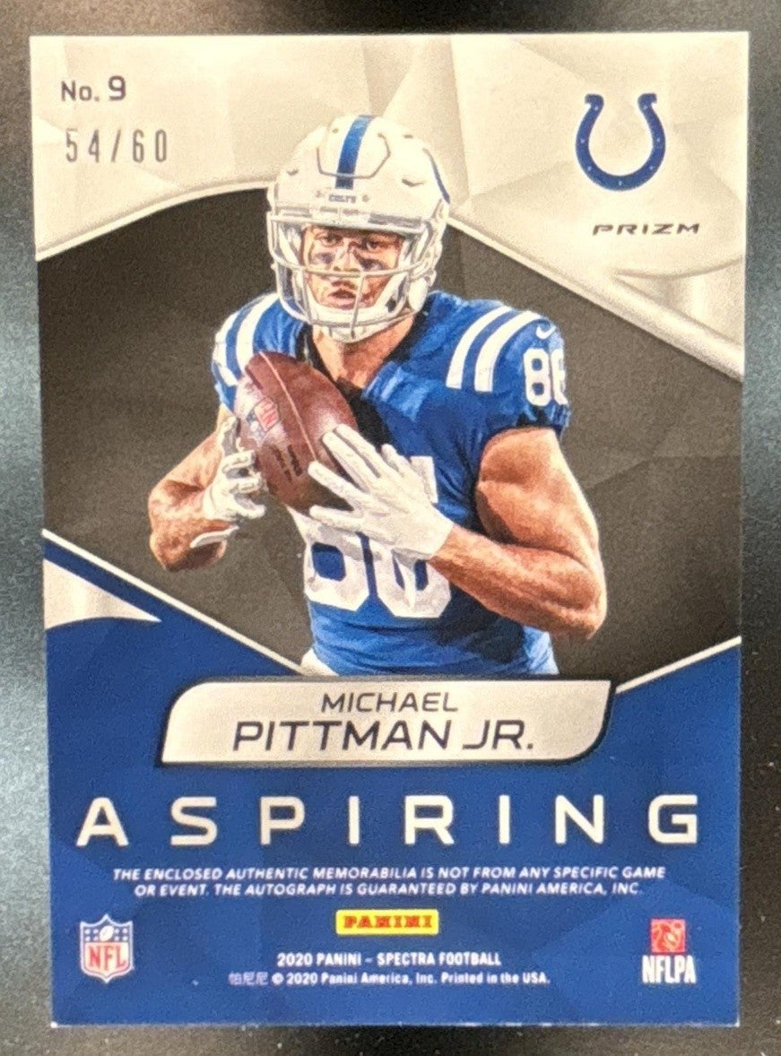 2020 Spectra Michael Pittman Jr. Aspiring Patch Auto Blue /60 #9 MEM RC Colts