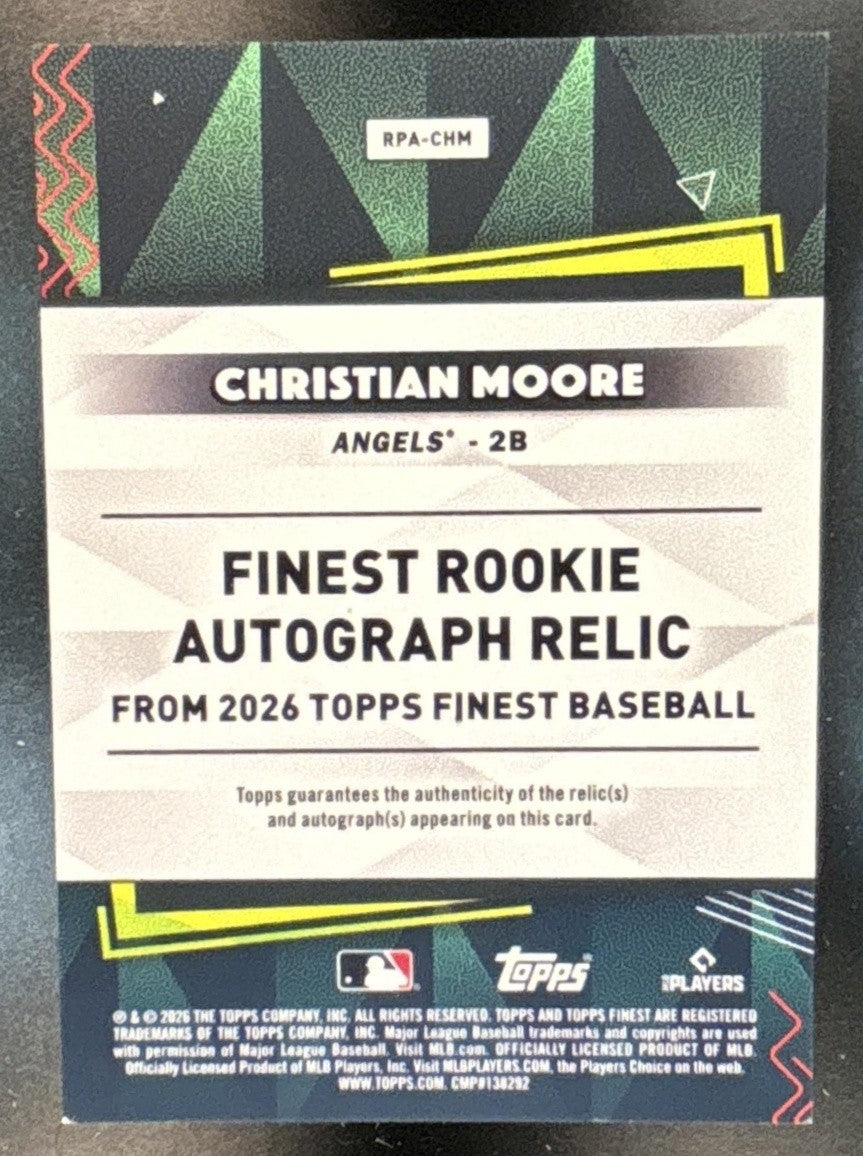 2026 Topps Finest Christian Moore Rookie Patch Auto #RPA-CHM MEM RC Angels