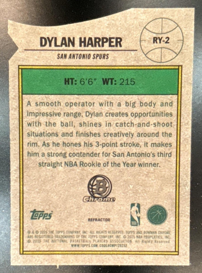 2025-26 Bowman Dylan Harper ROY Favorites Chrome Refractor RC San Antonio Spurs